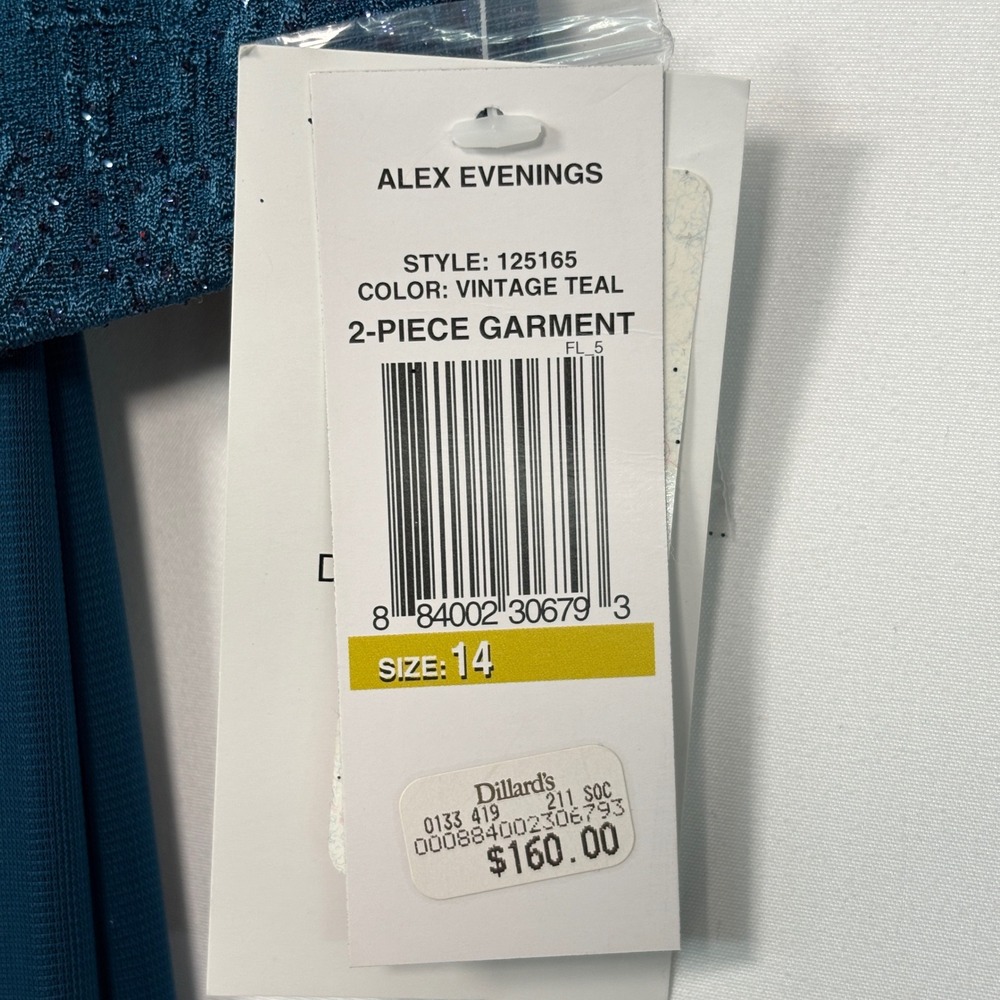 NWT Alex Evenings Womens 2 Piece Maxi Dress Set 14 Teal Glitter Jacket Formal - Picture 10 of 16